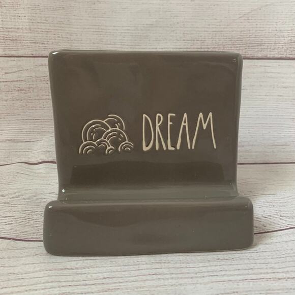 Rae Dunn Gray Pencil and Business Card Holder with DREAM Rainbow Detail 4 3/4"H - Picture 2 of 10